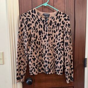 Lord & Taylor 100% Cashmere Animal Print Cardigan - Brown and Black